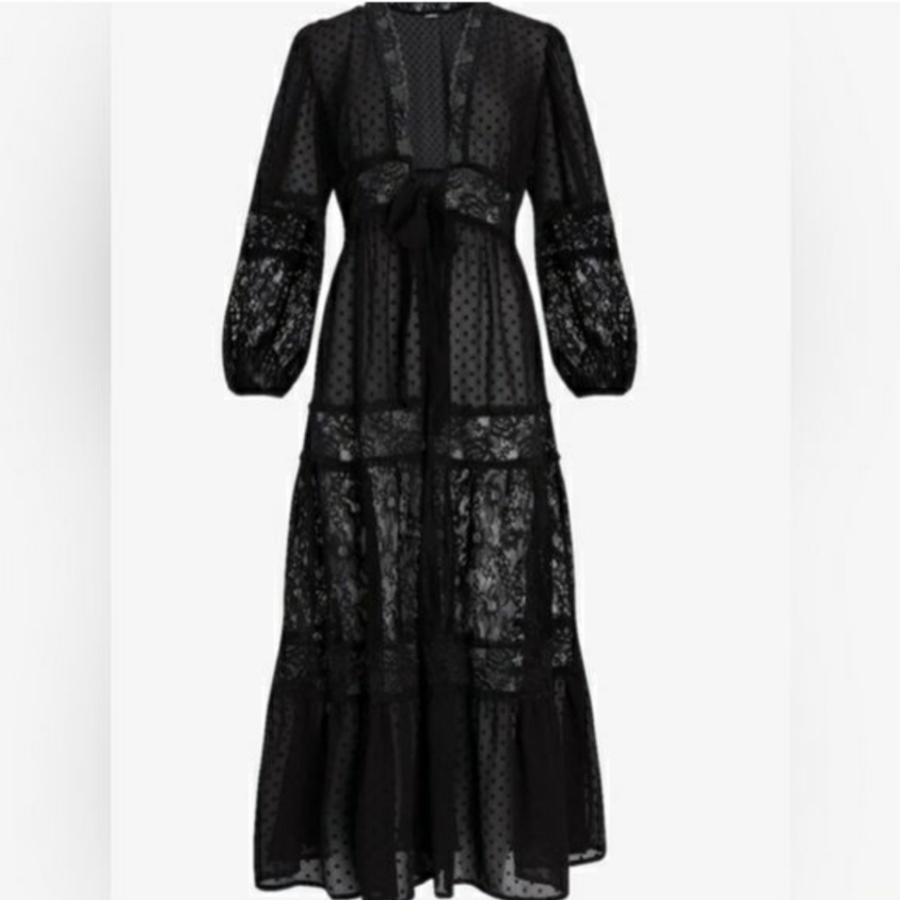 Express Swiss Dot Mesh and Lace Tie Front Kimono